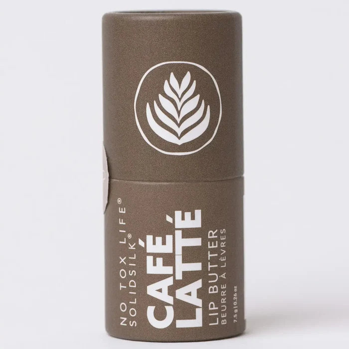 Lip butter container with 'Café Latté' branding on a white background
