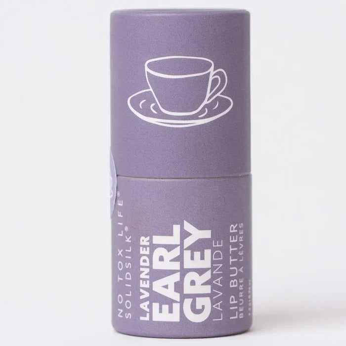 Lavender Earl Grey lip balm packaging on a white background