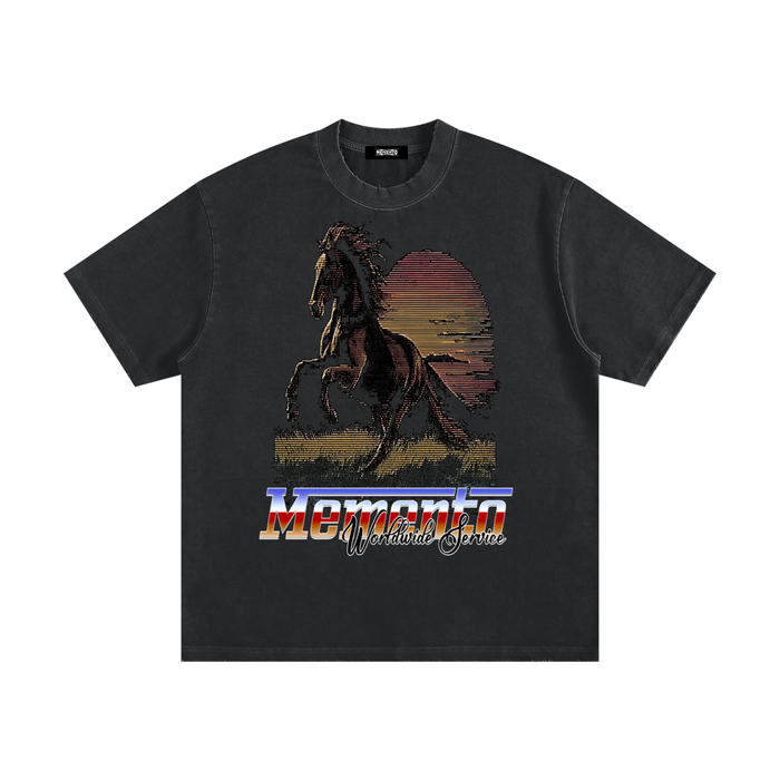 Stallion Heavyweight Vintage Washed Frayed T-Shirt - Memento Mori Clothing