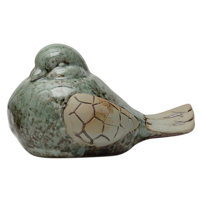 The CREATIVE COOP STONEWARE BIRD set features two stoneware bird figurines with pale green bodies, beige wings and tails, finished with a subtle reactive glaze—a charming accent for any space.