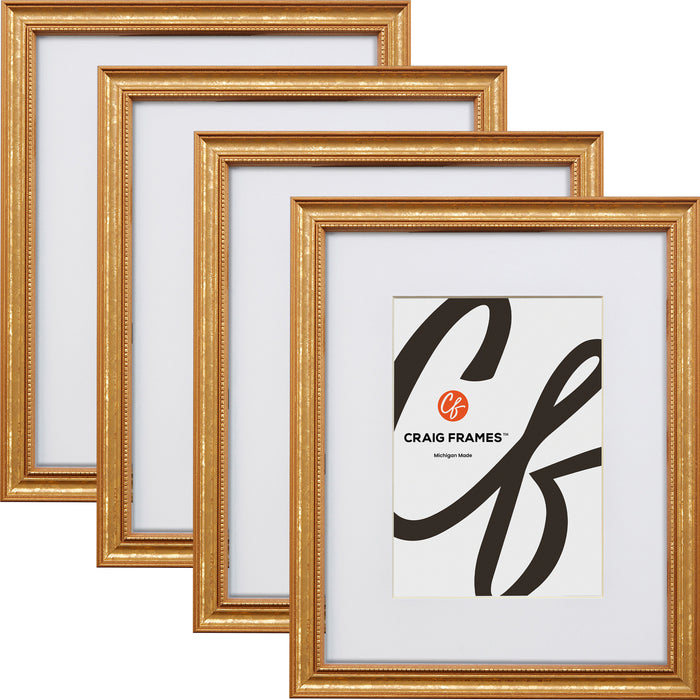 Stratton .75", Matted Aged Gold Picture Frame - 4 Piece Set