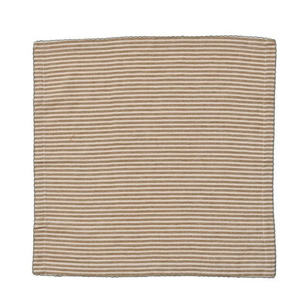 The CREATIVE COOP STRIPED COTTON NAPKIN WITH SCALLOP TRIM comes in aqua or mustard. Each 18" reusable napkin adds a stylish touch to your table linens collection.