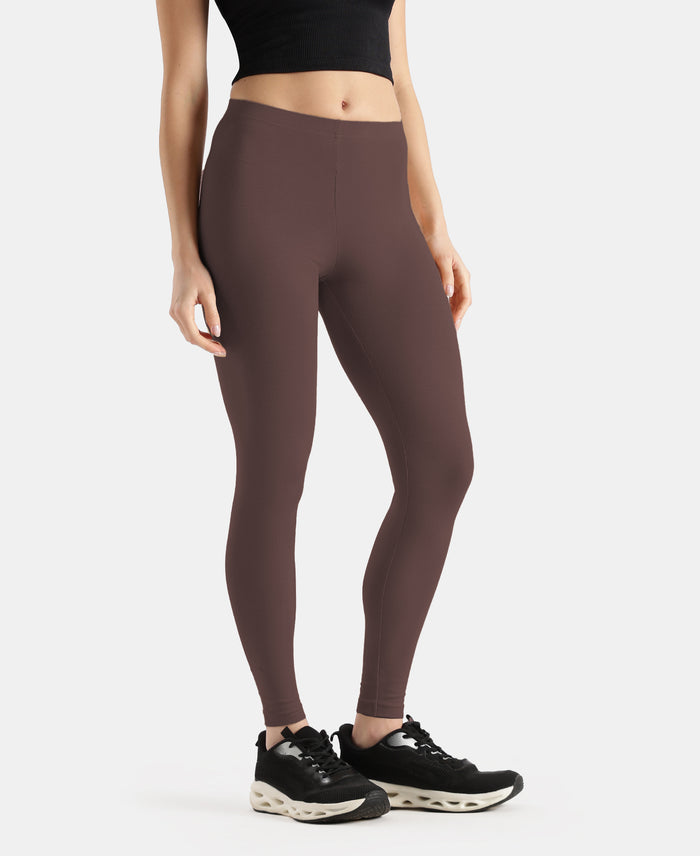 Super Combed Cotton Elastane Stretch Leggings with Ultrasoft Waistband - Coffee