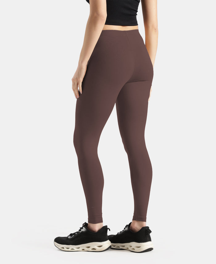 Super Combed Cotton Elastane Stretch Leggings with Ultrasoft Waistband - Coffee