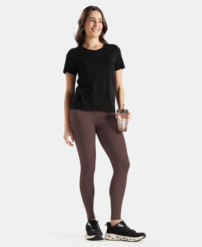 Super Combed Cotton Elastane Stretch Leggings with Ultrasoft Waistband - Coffee