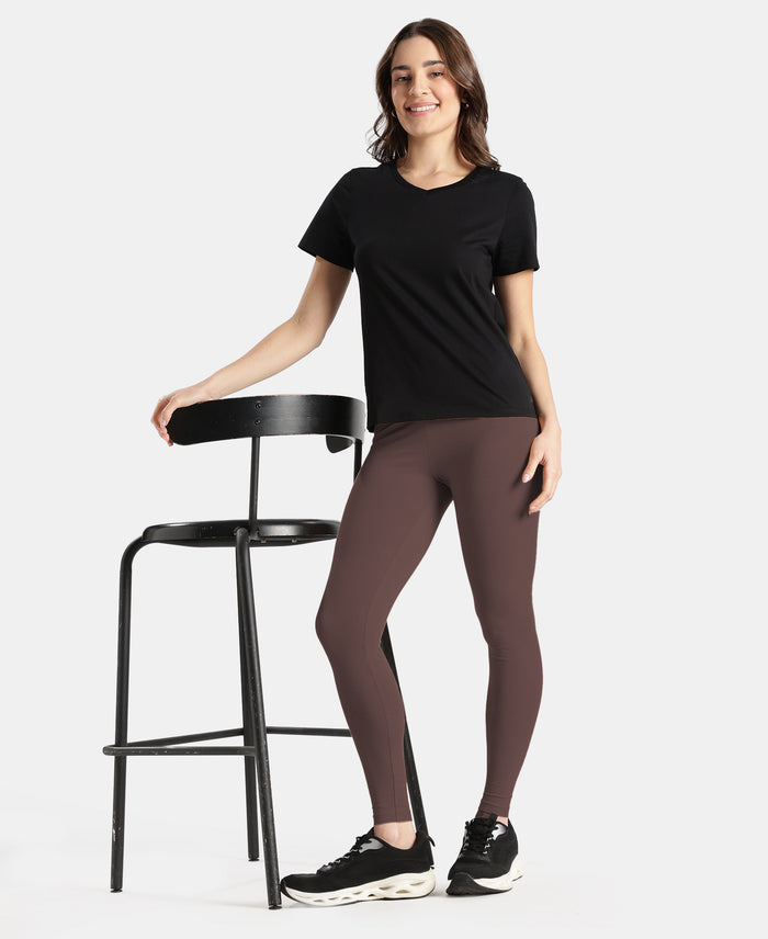 Super Combed Cotton Elastane Stretch Leggings with Ultrasoft Waistband - Coffee