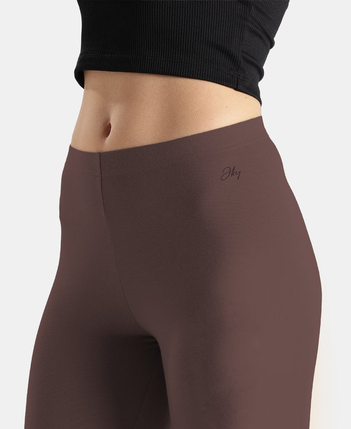 Super Combed Cotton Elastane Stretch Leggings with Ultrasoft Waistband - Coffee