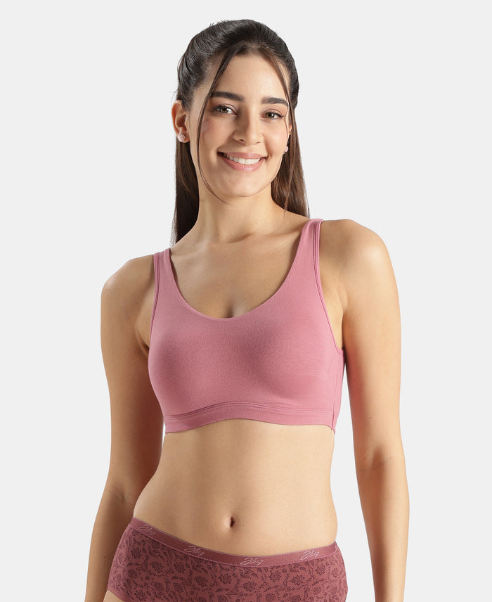 Super Combed Cotton Elastane Stretch Slip On Lounge Bra With StayFresh Treatment - Heather Rose