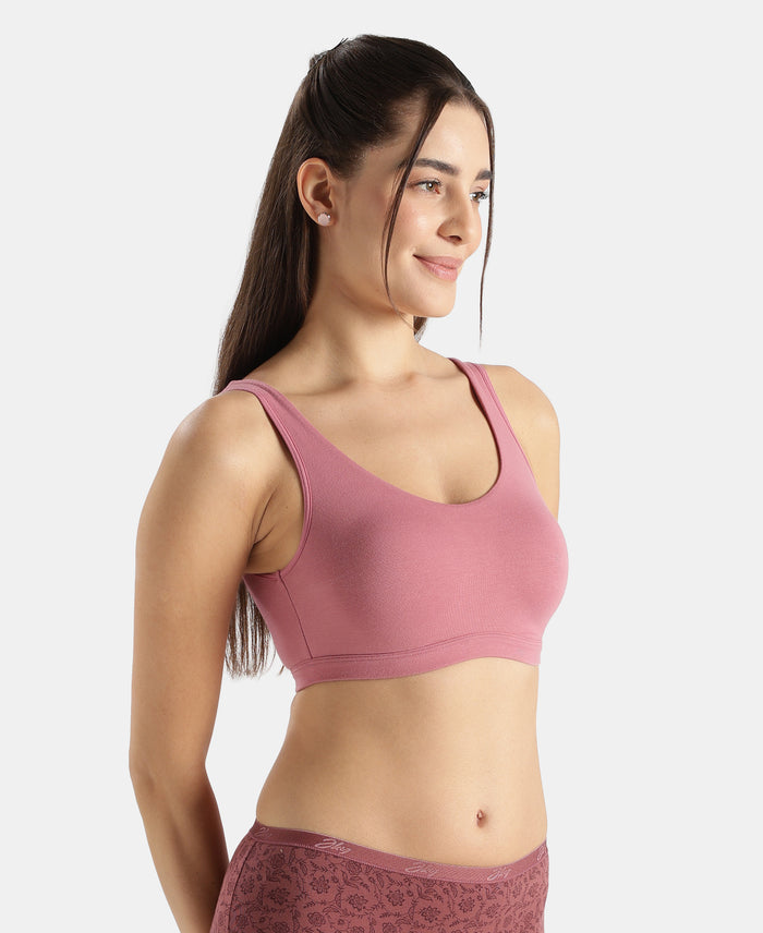 Super Combed Cotton Elastane Stretch Slip On Lounge Bra With StayFresh Treatment - Heather Rose