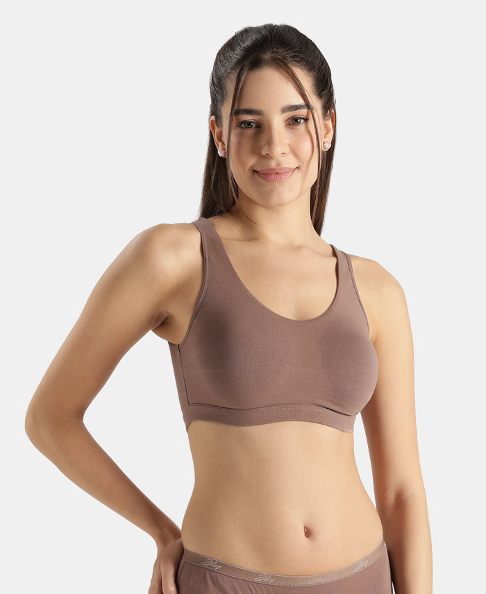 Super Combed Cotton Elastane Stretch Slip On Lounge Bra With StayFresh Treatment - Deep Taupe