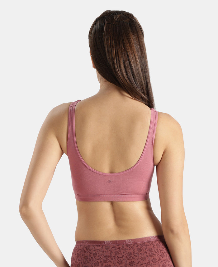Super Combed Cotton Elastane Stretch Slip On Lounge Bra With StayFresh Treatment - Heather Rose