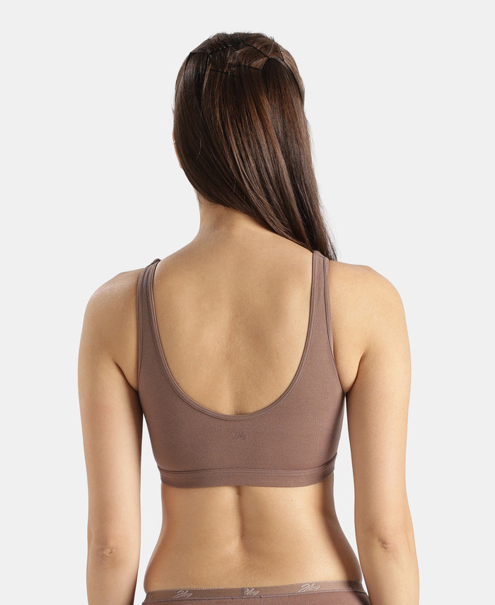 Super Combed Cotton Elastane Stretch Slip On Lounge Bra With StayFresh Treatment - Deep Taupe