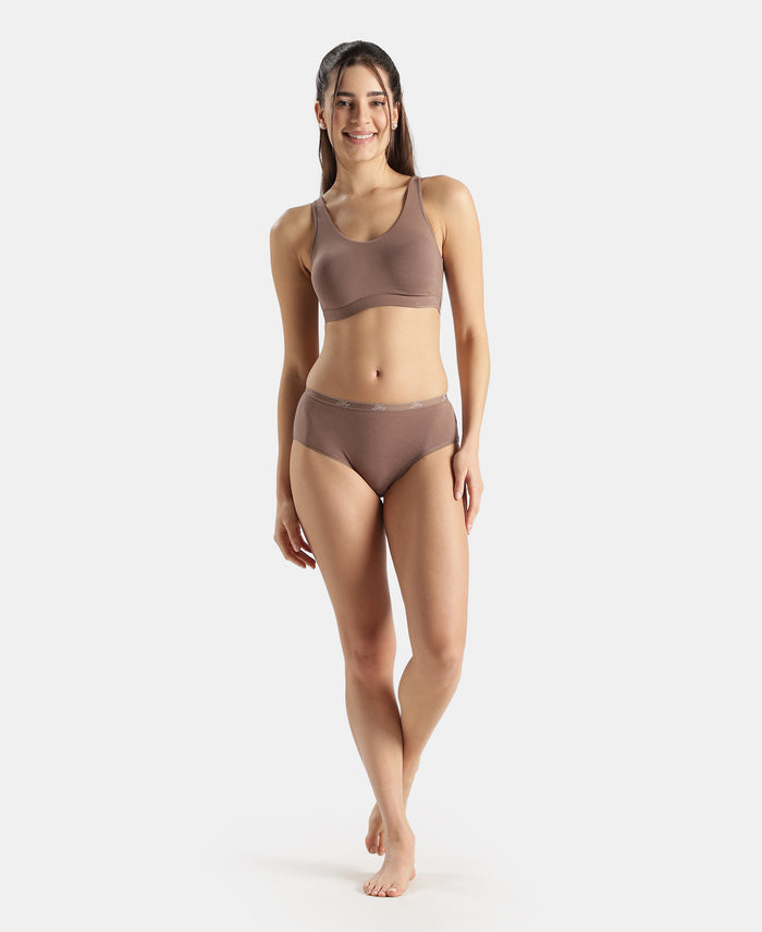 Super Combed Cotton Elastane Stretch Slip On Lounge Bra With StayFresh Treatment - Deep Taupe