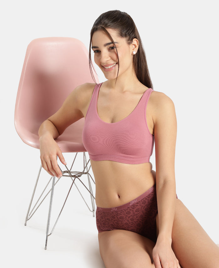 Super Combed Cotton Elastane Stretch Slip On Lounge Bra With StayFresh Treatment - Heather Rose