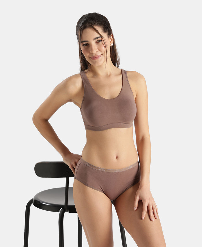 Super Combed Cotton Elastane Stretch Slip On Lounge Bra With StayFresh Treatment - Deep Taupe