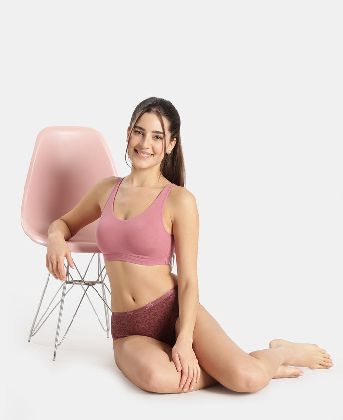 Super Combed Cotton Elastane Stretch Slip On Lounge Bra With StayFresh Treatment - Heather Rose