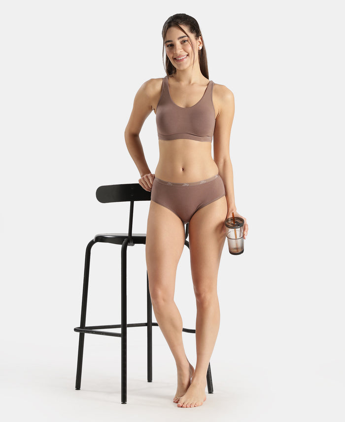 Super Combed Cotton Elastane Stretch Slip On Lounge Bra With StayFresh Treatment - Deep Taupe