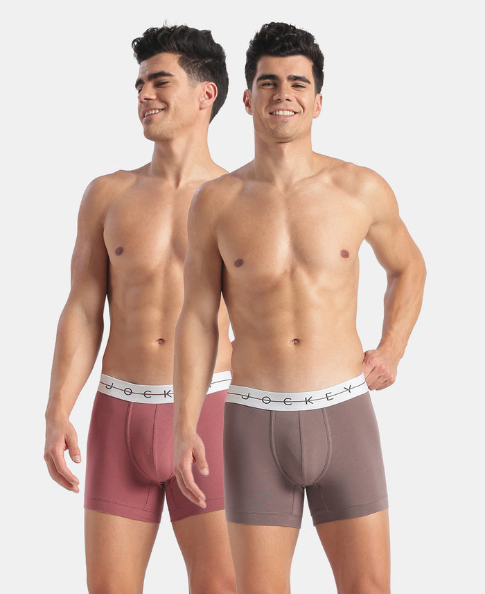 Super Combed Cotton Elastane Stretch Solid Trunk with Ultrasoft Waistband - Roan Rouge & Plum Truffle (Pack of 2)
