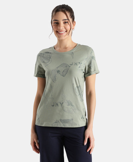 Super Combed Cotton Relaxed Fit Printed Half Sleeve T-Shirt - Lily Pad