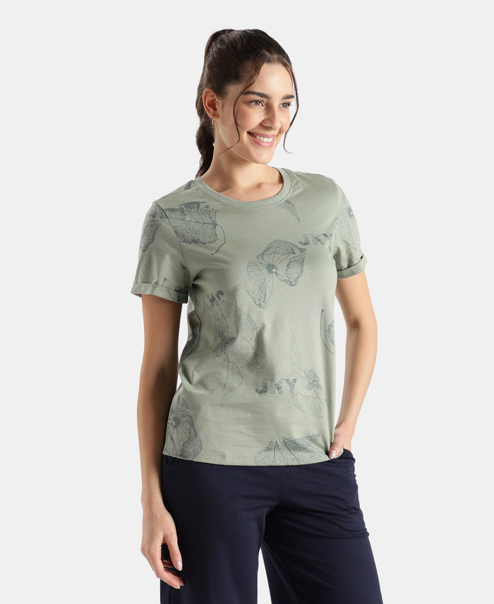Super Combed Cotton Relaxed Fit Printed Half Sleeve T-Shirt - Lily Pad
