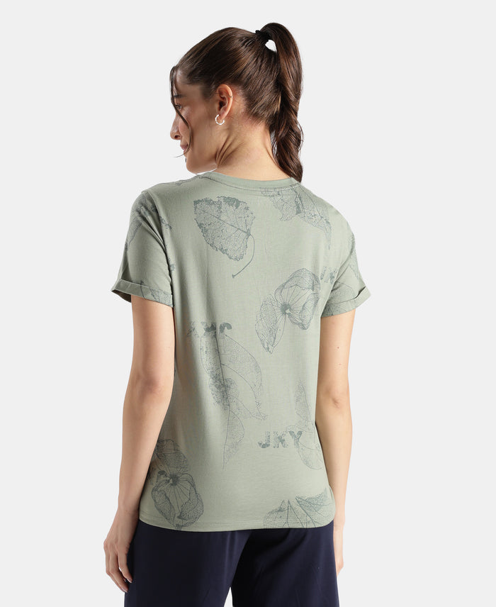 Super Combed Cotton Relaxed Fit Printed Half Sleeve T-Shirt - Lily Pad