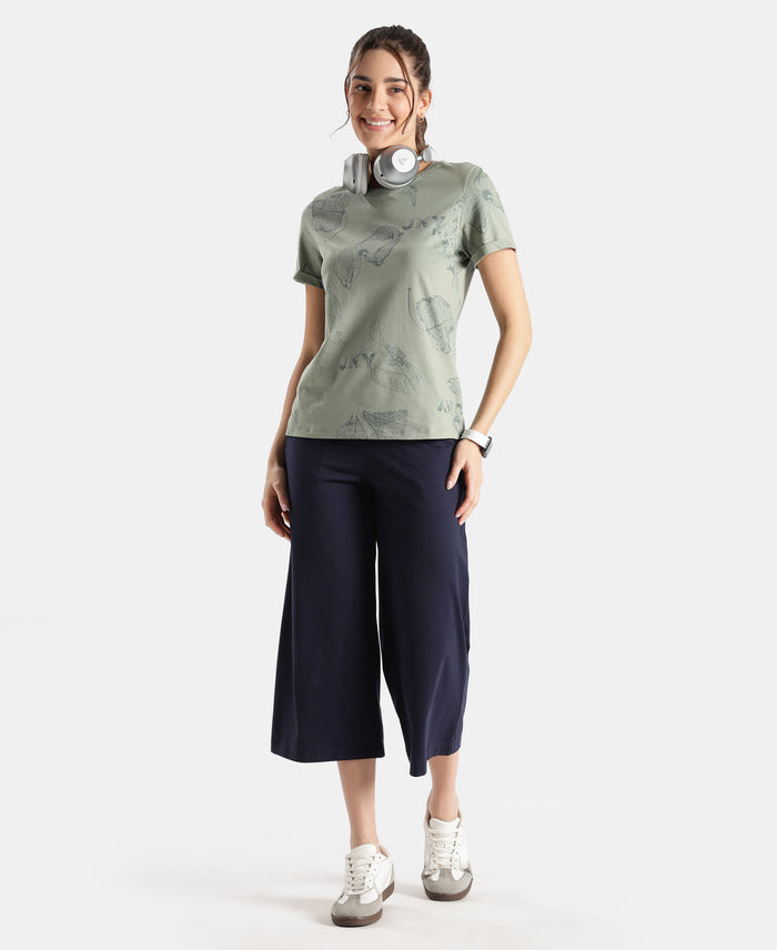 Super Combed Cotton Relaxed Fit Printed Half Sleeve T-Shirt - Lily Pad