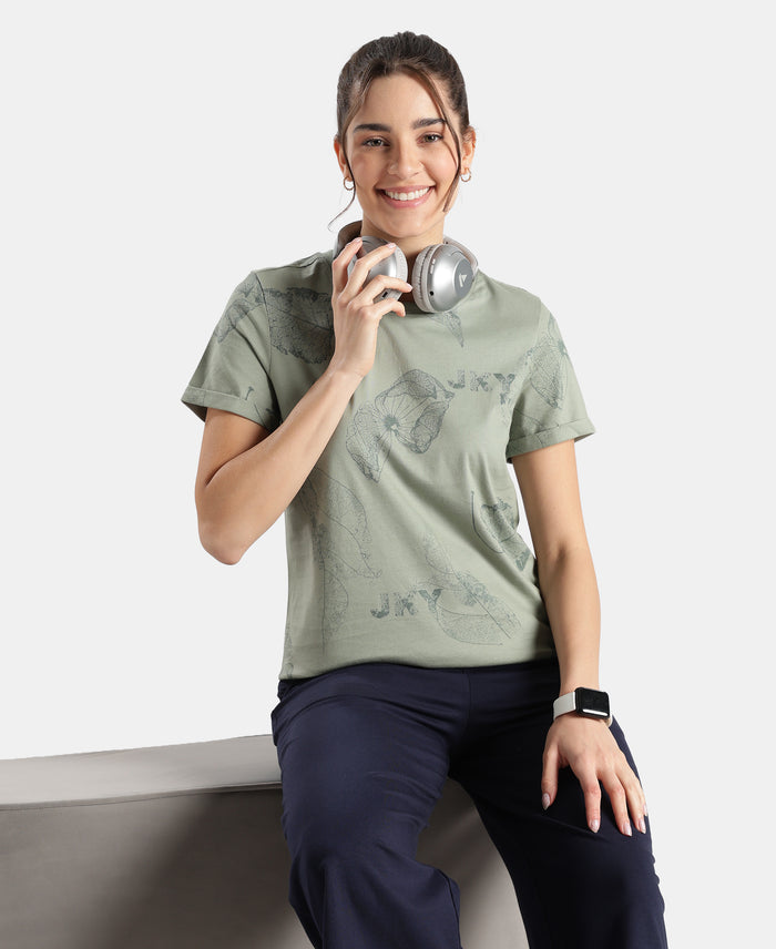 Super Combed Cotton Relaxed Fit Printed Half Sleeve T-Shirt - Lily Pad