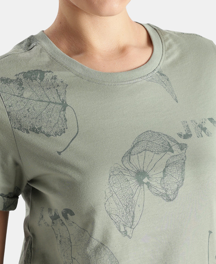 Super Combed Cotton Relaxed Fit Printed Half Sleeve T-Shirt - Lily Pad
