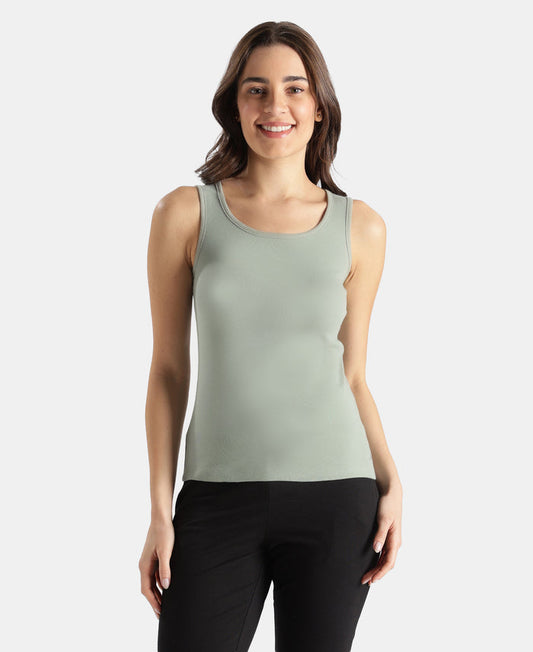 Super Combed Cotton Rib Fabric Slim Fit Solid Tank Top - Iceberg Green