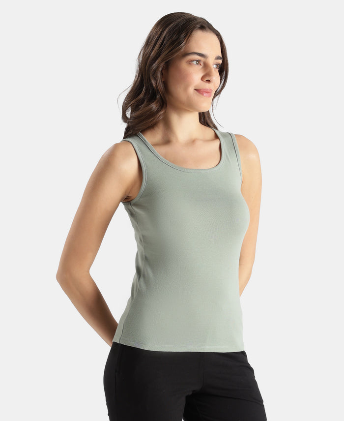 Super Combed Cotton Rib Fabric Slim Fit Solid Tank Top - Iceberg Green