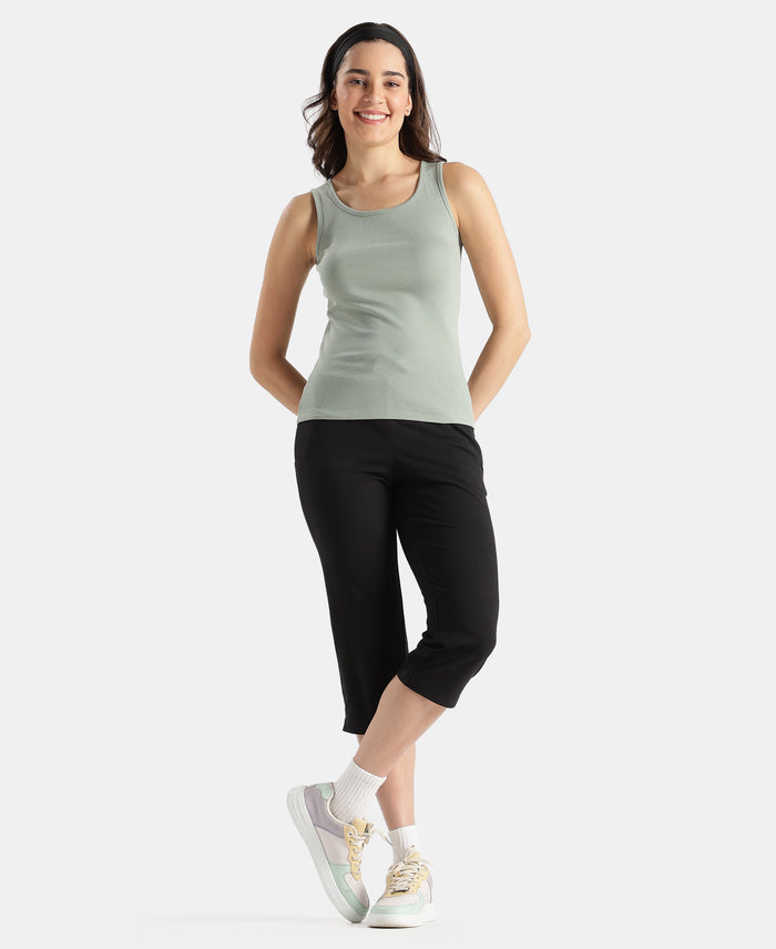 Super Combed Cotton Rib Fabric Slim Fit Solid Tank Top - Iceberg Green
