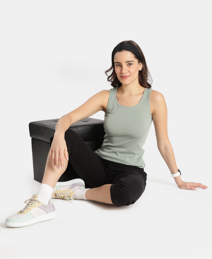 Super Combed Cotton Rib Fabric Slim Fit Solid Tank Top - Iceberg Green