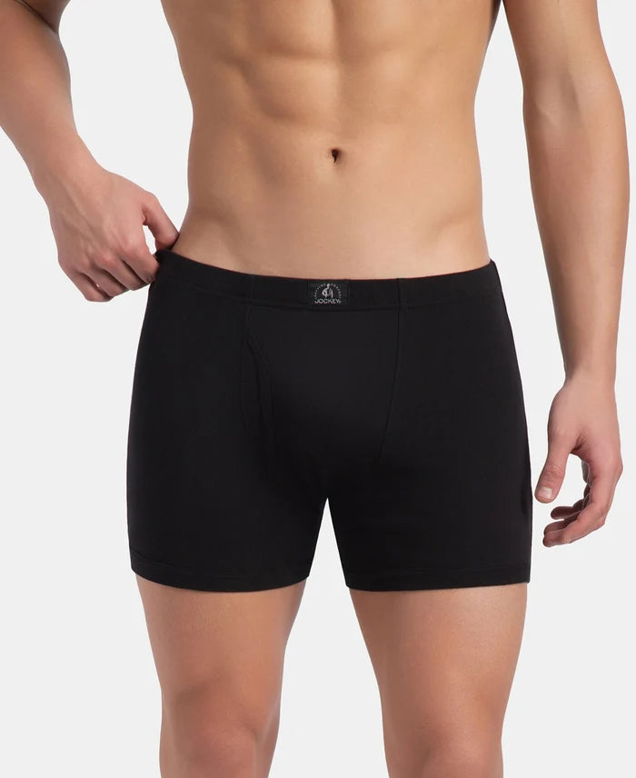 Super Combed Cotton Rib Solid Boxer Brief with Ultrasoft and Durable Waistband - Black/Grey Melange/Brown (Pack of 3)