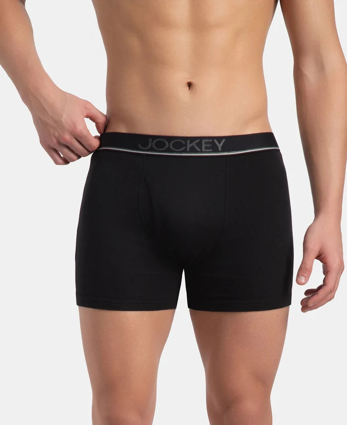 Super Combed Cotton Rib Solid Boxer Brief with Ultrasoft and Durable Waistband - Black/Grey Melange/Brown (Pack of 3)