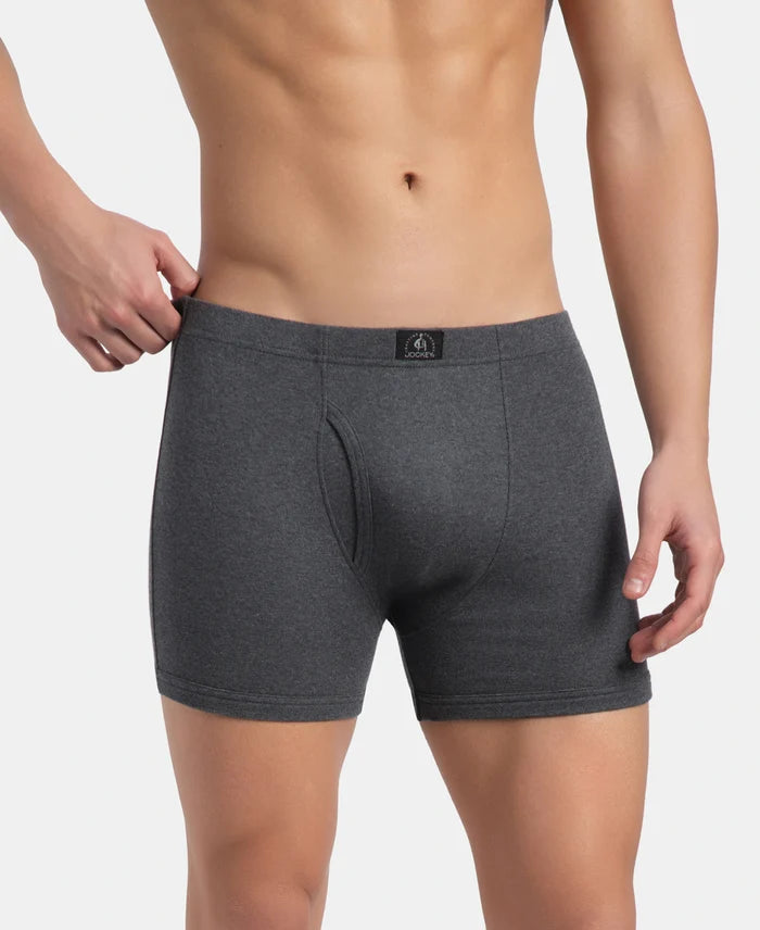 Super Combed Cotton Rib Solid Boxer Brief with Ultrasoft and Durable Waistband - Charcoal Melange (Pack of 2)