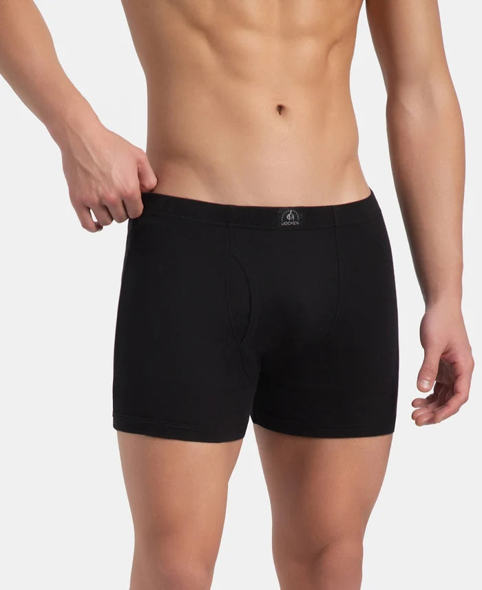 Super Combed Cotton Rib Solid Boxer Brief with Ultrasoft and Durable Waistband - Black/Grey Melange/Brown (Pack of 3)