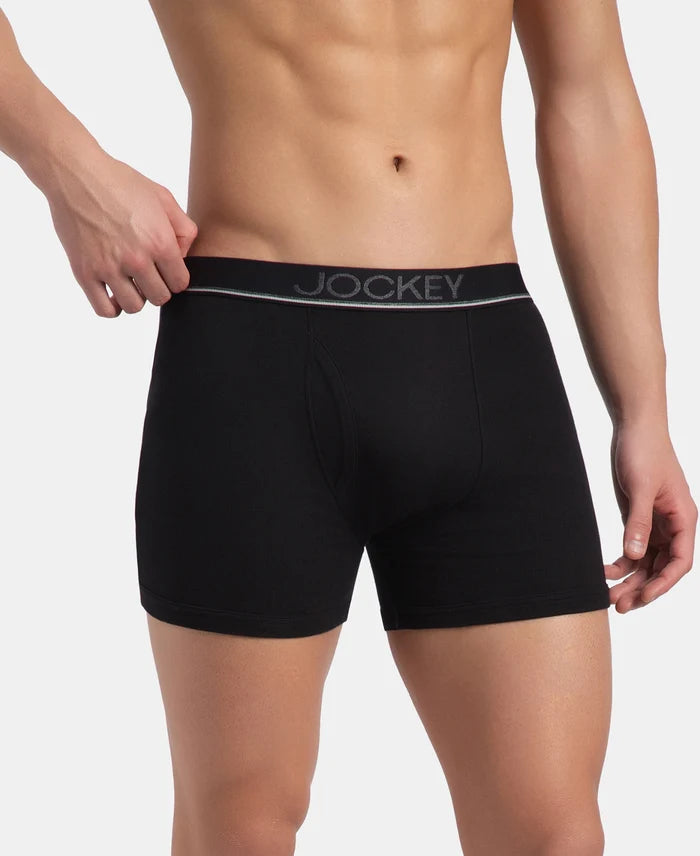 Super Combed Cotton Rib Solid Boxer Brief with Ultrasoft and Durable Waistband - Black/Grey Melange/Brown (Pack of 3)