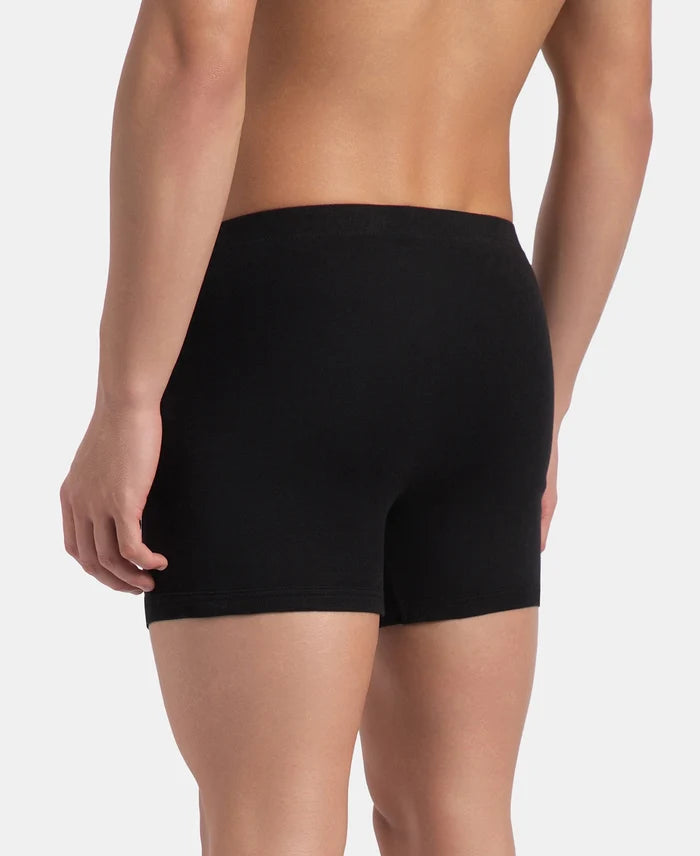 Super Combed Cotton Rib Solid Boxer Brief with Ultrasoft and Durable Waistband - Black/Grey Melange/Brown (Pack of 3)