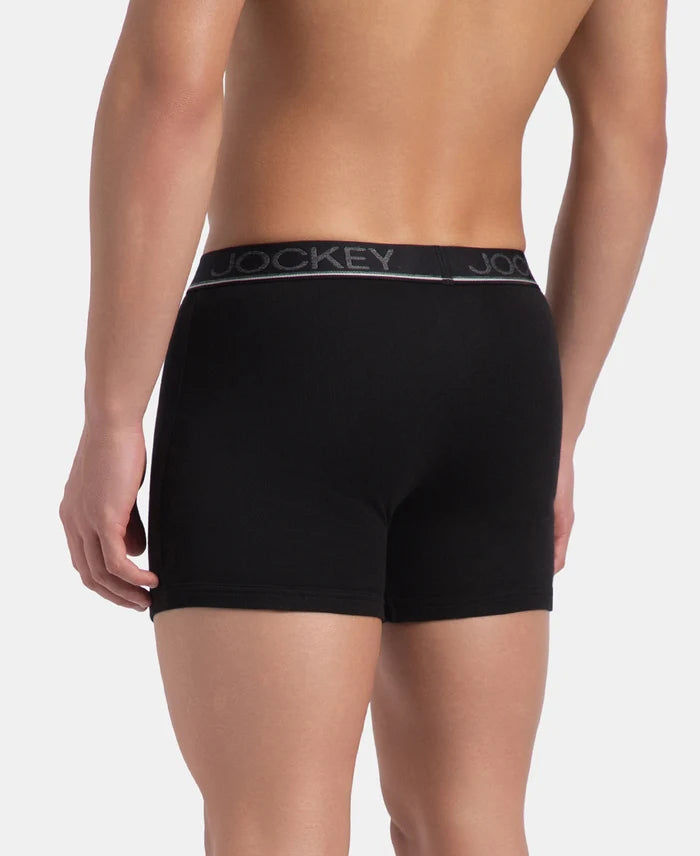 Super Combed Cotton Rib Solid Boxer Brief with Ultrasoft and Durable Waistband - Black/Grey Melange/Brown (Pack of 3)