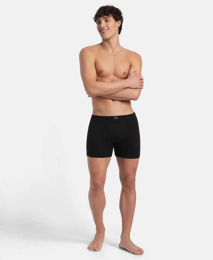 Super Combed Cotton Rib Solid Boxer Brief with Ultrasoft and Durable Waistband - Black/Grey Melange/Brown (Pack of 3)