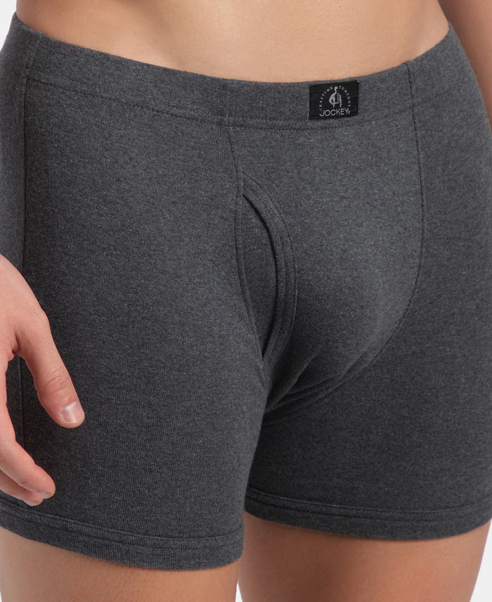 Super Combed Cotton Rib Solid Boxer Brief with Ultrasoft and Durable Waistband - Charcoal Melange (Pack of 2)