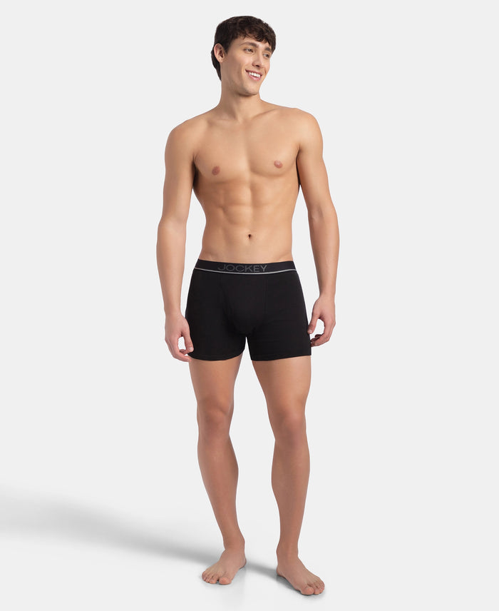 Super Combed Cotton Rib Solid Boxer Brief with Ultrasoft and Durable Waistband - Black/Grey Melange/Brown (Pack of 3)