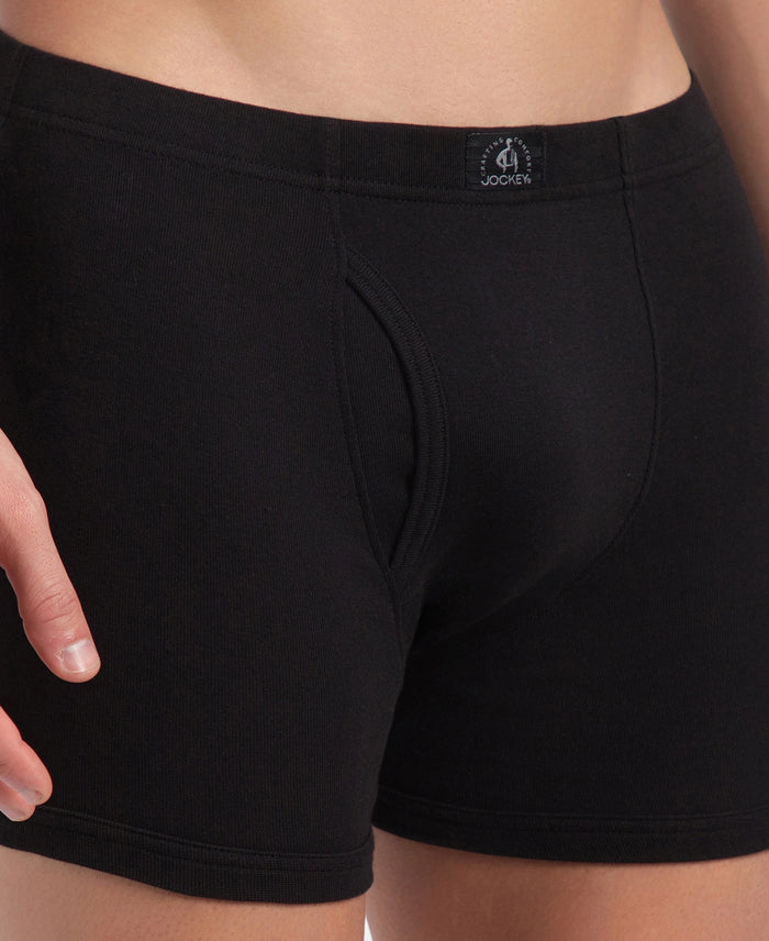 Super Combed Cotton Rib Solid Boxer Brief with Ultrasoft and Durable Waistband - Black/Grey Melange/Brown (Pack of 3)