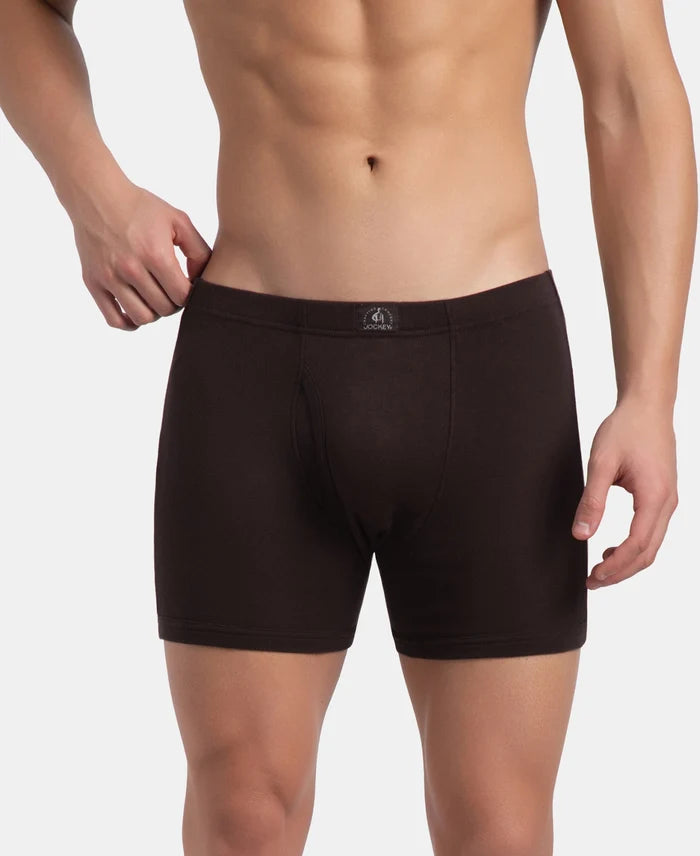Super Combed Cotton Rib Solid Boxer Brief with Ultrasoft and Durable Waistband - Black/Grey Melange/Brown (Pack of 3)