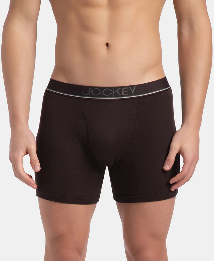 Super Combed Cotton Rib Solid Boxer Brief with Ultrasoft and Durable Waistband - Black/Grey Melange/Brown (Pack of 3)