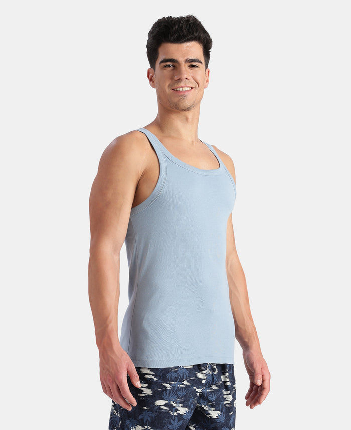 Super Combed Cotton Rib Square Neck Gym Vest - Faded Denim