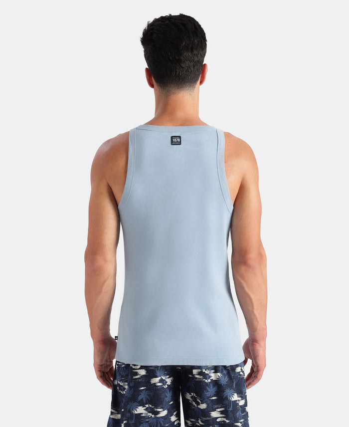 Super Combed Cotton Rib Square Neck Gym Vest - Faded Denim