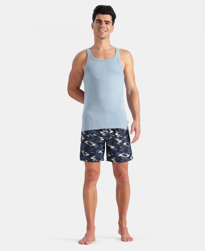 Super Combed Cotton Rib Square Neck Gym Vest - Faded Denim