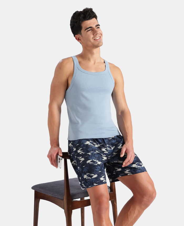 Super Combed Cotton Rib Square Neck Gym Vest - Faded Denim
