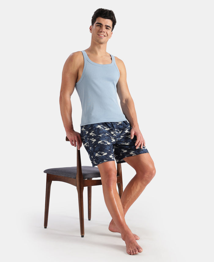 Super Combed Cotton Rib Square Neck Gym Vest - Faded Denim